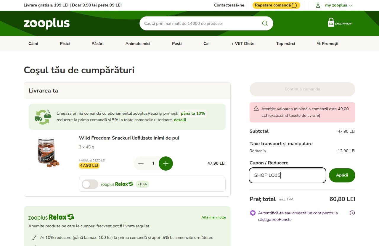 Unde introduci codul de reducere pe site-ul Zooplus